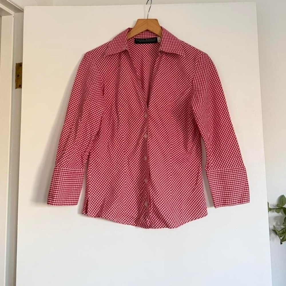Vintage Red Gingham Button Up Shirt | 100% Cotton Size S Cottagecore Picnic Top